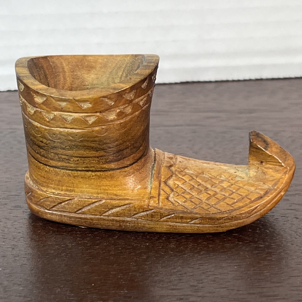 DOM Handmade Wooden Shoe from Yugoslavia Carved Wood Home Decor Shoe Collector